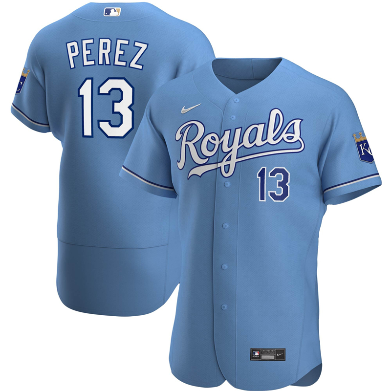 2020 MLB Men Kansas City Royals #13 Salvador Perez Nike Light Blue Alternate 2020 Authentic Player Jersey 1->youth mlb jersey->Youth Jersey